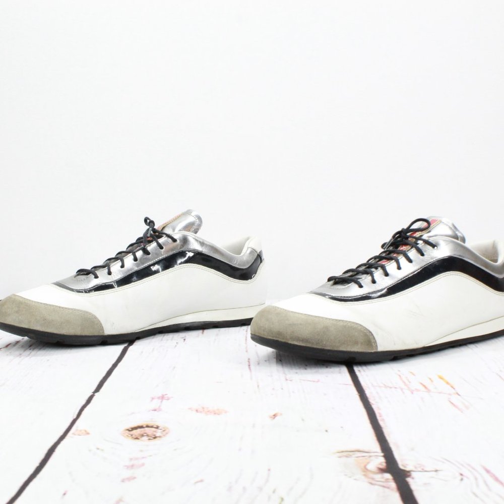 Prada White Leather Lace Up Low Top Casual Sneakers Shoes Size 8 - Picture 2 of 9